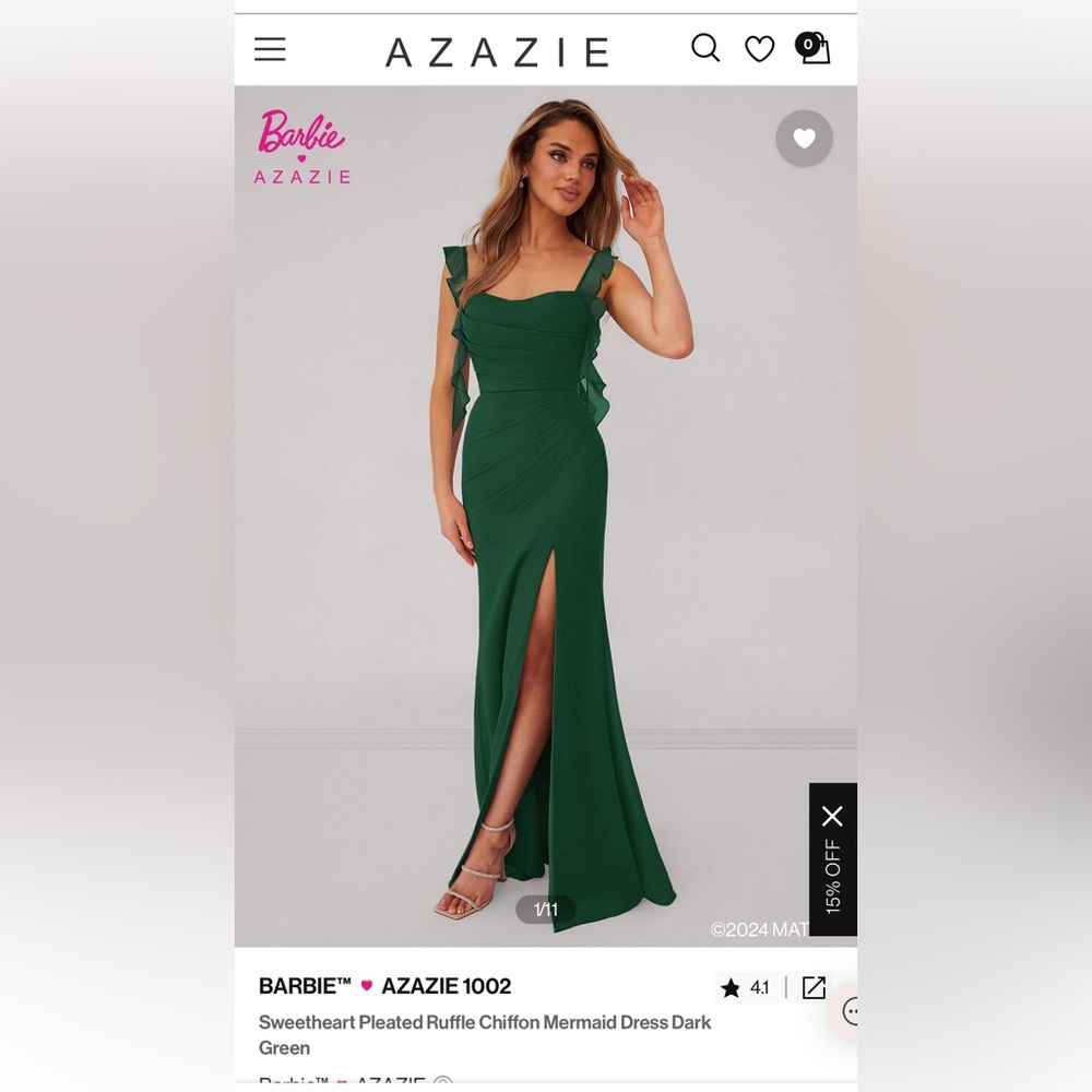 Azazie Dark Green Sweetheart Pleated Ruffle Chiffon Mermaid Dress